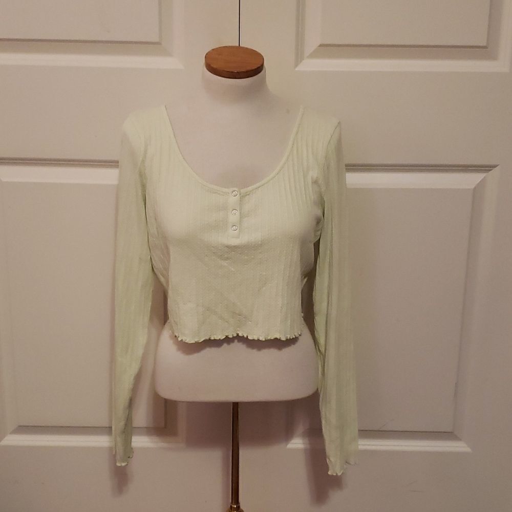 BP Long Sleeve Ribbed Button Down Top Limesicle Size L NWOT